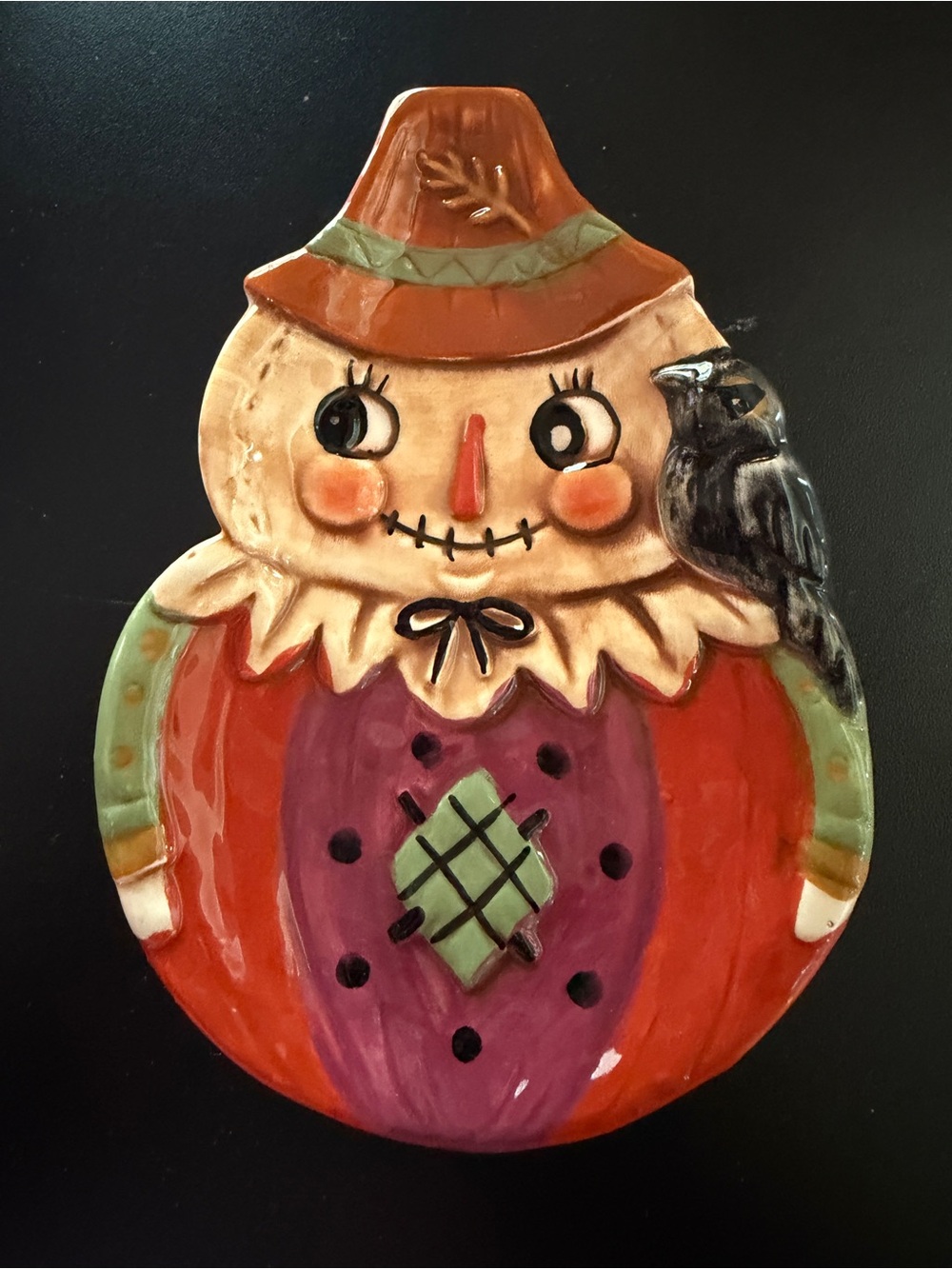 Johanna Parker Fall Thanksgiving Scarecrow Pilgrim Hat Large Ceramic Spoon Rest